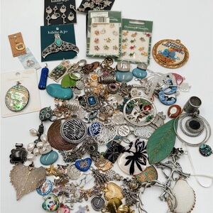 Crafters Jewelry Lot - Vintage Pendants Lot 2 Various Metals Stones Charms
